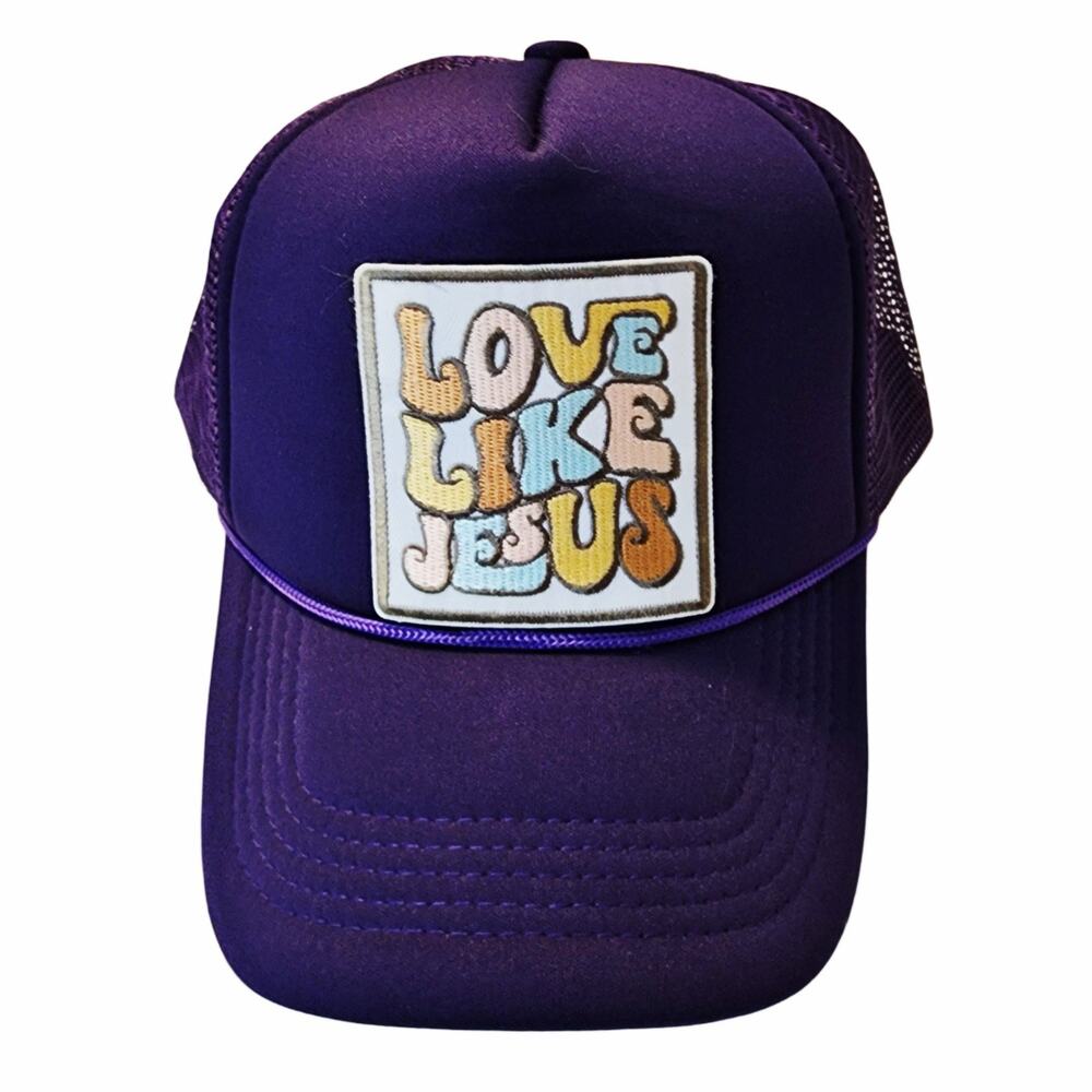 Love Like Jesus Purple Snap Back Mesh Trucker Hat Cap